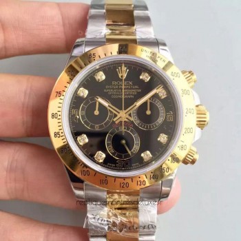 Replik-Uhr Rolex Daytona Cosmograph 116503 Gelbgold & Rostfreier Stahl Schwarzes Zifferblatt