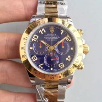 Replik-Uhr Rolex Daytona Cosmograph 116503 Gelbgold & Rostfreier Stahl Blaues Zifferblatt