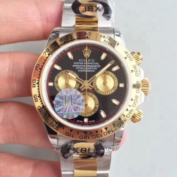 Replik-Uhr Rolex Daytona Cosmograph 116503 Rostfreier Stahl & Gelbgold Schwarz & Champagner-Zifferblatt