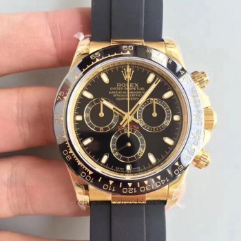 Replik-Uhr Rolex Daytona Cosmograph 116518LN Gelbgold Schwarzes Zifferblatt