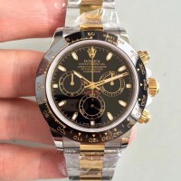 Replik-Uhr Rolex Daytona Cosmograph 116519LN Gelbgold & Rostfreier Stahl Schwarzes Zifferblatt