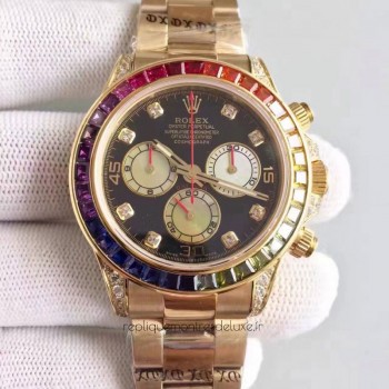 Replik-Uhr Rolex Daytona Cosmograph 116598 Gelbgold & Diamanten Diamanten & Schwarzes Zifferblatt