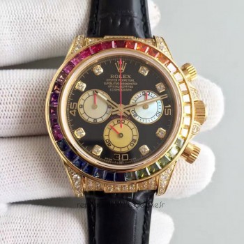 Replik-Uhr Rolex Daytona Cosmograph 116598 Rainbow Gelbgold & Diamanten Schwarzes Zifferblatt