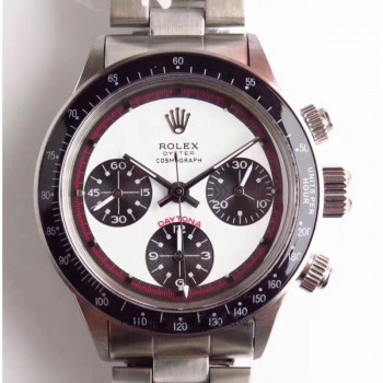 Replik-Uhr Rolex Daytona Cosmograph Paul Newman 6241 Rostfreier Stahl WeiBes Zifferblatt