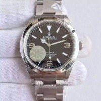 Replik-Uhr Rolex Explorer 214270 Rostfreier Stahl Schwarzes Zifferblatt