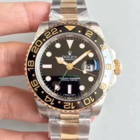 Replik-Uhr Rolex GMT-Master II 116713LN 24K Gelbgold Wrapped & Rostfreier Stahl Schwarzes Zifferblatt