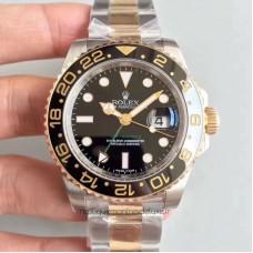 Replik-Uhr Rolex GMT-Master II 116713LN 24K Gelbgold Wrapped & Rostfreier Stahl Schwarzes Zifferblatt