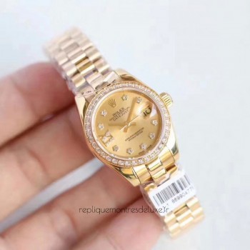 Replik-Uhr Rolex Lady Datejust 28 279135RBR 28MM Roségold & Diamanten Champagner-Zifferblatt