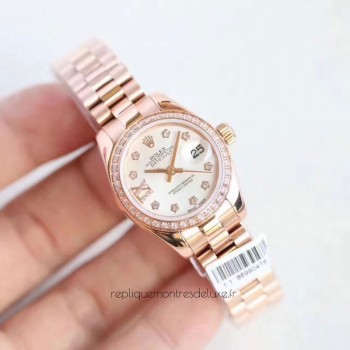 Replik-Uhr Rolex Lady Datejust 28 279135RBR 28MM Roségold & Diamanten Perlmutt-Wahl