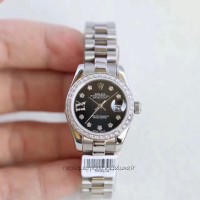 Replik-Uhr Rolex Lady Datejust 28 279136RBR 28MM Rostfreier Stahl & Diamanten Schwarzes Zifferblatt