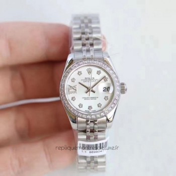 Replik-Uhr Rolex Lady Datejust 28 279136RBR 28MM Rostfreier Stahl & Diamanten Perlmutt-Wahl