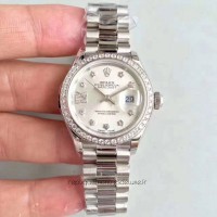 Replik-Uhr Rolex Lady Datejust 28 279136RBR 28MM Rostfreier Stahl & Diamanten Silbernes Zifferblatt Swiss 2236 