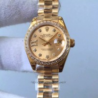 Replik-Uhr Rolex Lady Datejust 28 279138RBR 28MM Gelbgold & Diamanten Champagner-Zifferblatt