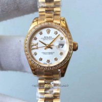 Replik-Uhr Rolex Lady Datejust 28 279138RBR 28MM Gelbgold & Diamanten WeiBes Zifferblatt