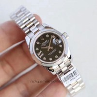 Replik-Uhr Rolex Lady Datejust 28 279160 28MM Rostfreier Stahl Schwarzes Zifferblatt