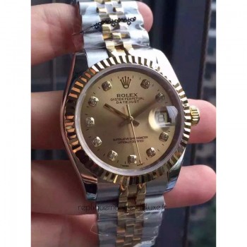 Replik-Uhr Rolex Lady Datejust 31 178273 31MM Rostfreier Stahl & Gelbgold Champagner-Zifferblatt