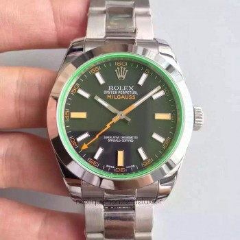 Replik-Uhr Rolex Milgauss 116400GV Rostfreier Stahl Schwarzes Zifferblatt