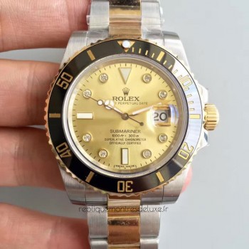 Replik-Uhr Rolex Submariner Date 116613LN 24K Gelbgold Wrapped & Rostfreier Stahl Champagner-Zifferblatt