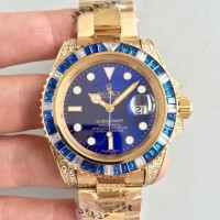 Replik-Uhr Rolex Submariner Date 116618LB Gelbgold & Diamanten Blaues Zifferblatt