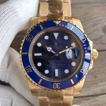 Replik-Uhr Rolex Submariner Date 116618LB 18K Gelbgold Wrapped Blaues Zifferblatt