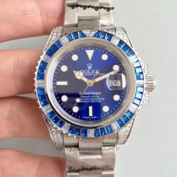 Replik-Uhr Rolex Submariner Date 116619LB Rostfreier Stahl & Diamanten Blaues Zifferblatt