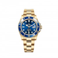 Replik uhr Rolex Submariner Date 18 ct gelbes Gold Blue Cerachrom bezel m126618lb-0002