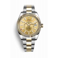 Rolex Sky-Dweller Gelb Rolesor Austernstahl Gelbgold 326933 Champagnerfarbenes Zifferblatt