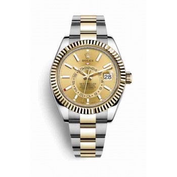 Rolex Sky-Dweller Gelb Rolesor Austernstahl Gelbgold 326933 Champagnerfarbenes Zifferblatt