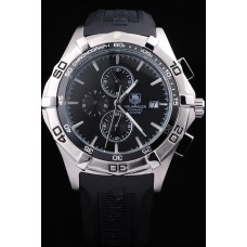 Replikat-Tag Heuer Aquaracer Tachymeter Lünette Schwarzes Zifferblatt Schwarzes Gummiarmband