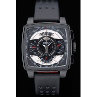 Replikat-Tag Heuer Monaco Schwarz-Rotes gelochtes Lederband Schwarzes Zifferblatt 80309