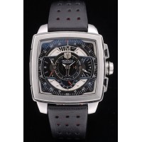 Replikat Tag Heuer Monaco Mikrographie schwarzes Lederband schwarzes Zifferblatt 7924