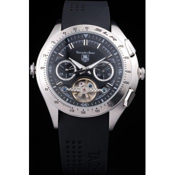 Replikat Tag Heuer SLR Tachymeter Lünette Schwarzes Zifferblatt Schwarzes Gummiarmband Tourbillon